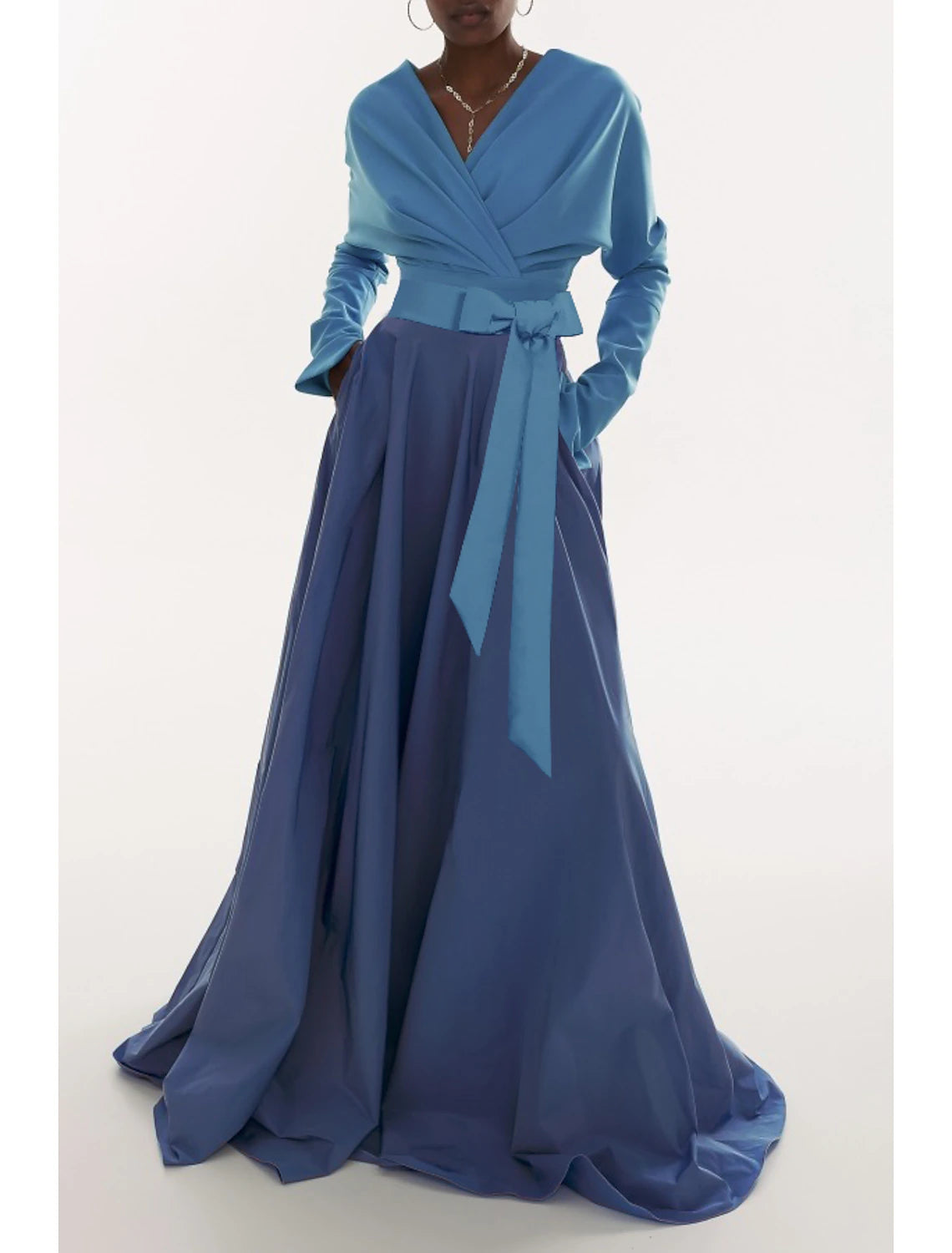 Wholesale A-Line Evening Gown Elegant Dress Formal Fall Sweep / Brush Train Long Sleeve V Neck Stretch Fabric with Pleats Ruched